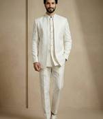 White premium designer festive wear indo western set