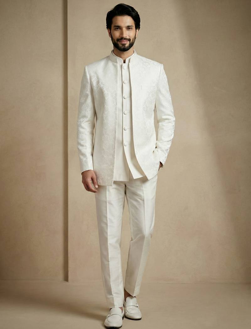 White premium designer festive wear indo western set