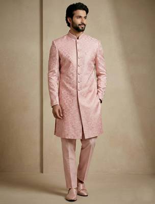 Light pink donier jacquard premium designer festive wear indo western set 3