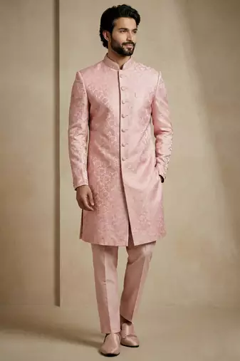 Light pink donier jacquard premium designer festive wear indo western set