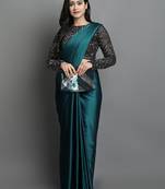 Light blue satin plain zari work saree with blouse