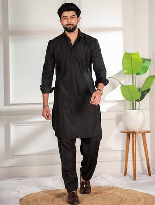 Black color cotton satin fabric beautiful solid festive special kurta payjama 5