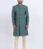 Green cotton silk jacquard premium designer festive wear indo western set