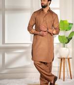 Brown color cotton satin fabric beautiful solid festive special kurta payjama