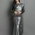 Grey satin plain zari work saree with blouse