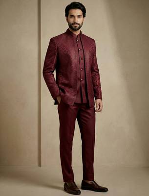 Dark maroon premium designer festive wear indo western set 2