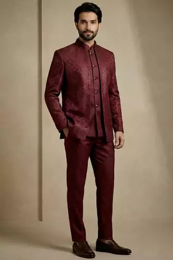 Dark maroon premium designer festive wear indo western set