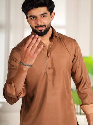 Brown color cotton satin fabric beautiful solid festive special kurta payjama 3