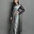 Grey satin plain zari work saree with blouse