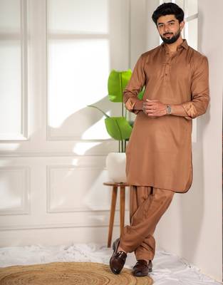 Brown color cotton satin fabric beautiful solid festive special kurta payjama 4
