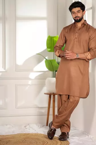Brown color cotton satin fabric beautiful solid festive special kurta payjama