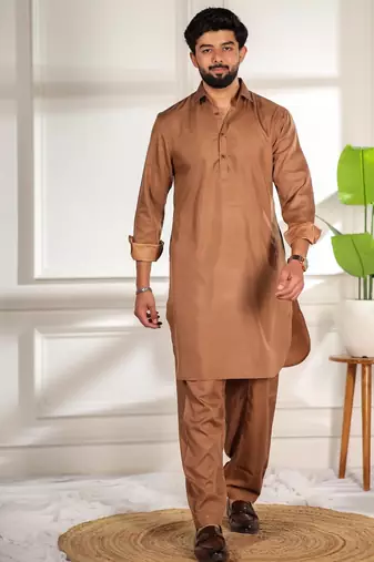 Brown color cotton satin fabric beautiful solid festive special kurta payjama