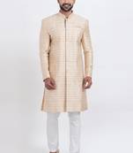 Gold jacquard silk premium designer festive wear indo western set