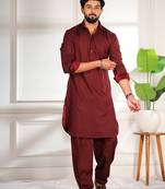 Maroon color cotton satin fabric beautiful solid festive special kurta payjama