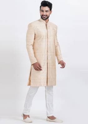 Gold jacquard silk premium designer festive wear indo western set 2
