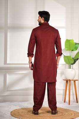 Maroon color cotton satin fabric beautiful solid festive special kurta payjama 2