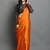 Orange satin plain zari work saree with blouse