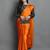 Orange satin plain zari work saree with blouse