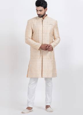 Gold jacquard silk premium designer festive wear indo western set 4