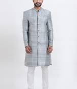 Grey jacquard silk premium designer festive wear indo western set
