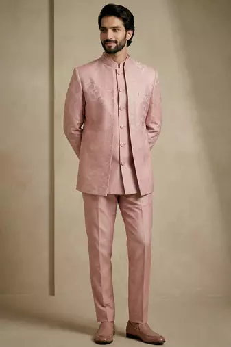 Light pink premium designer festive wear indo western set