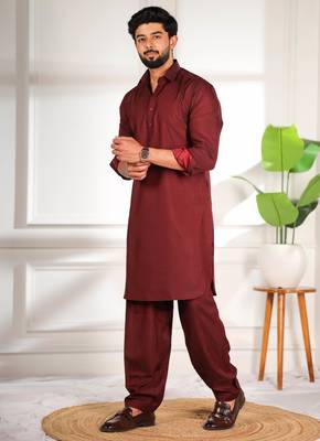 Maroon color cotton satin fabric beautiful solid festive special kurta payjama 4
