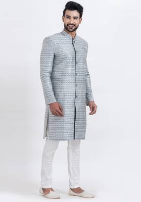 Grey jacquard silk premium designer festive wear indo western set 2
