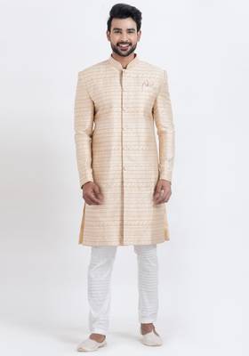 Gold jacquard silk premium designer festive wear indo western set 5