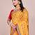 Yellow blended cotton woven zari work saree with blouse