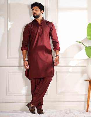 Maroon color cotton satin fabric beautiful solid festive special kurta payjama 5