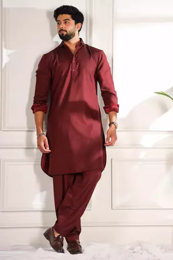Maroon color cotton satin fabric beautiful solid festive special kurta payjama