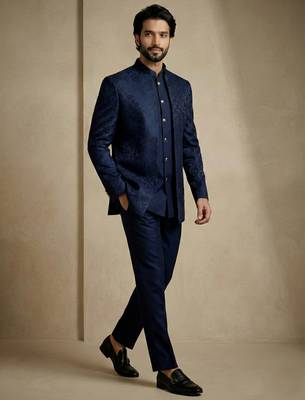 Navy blue premium designer festive wear indo western set 2