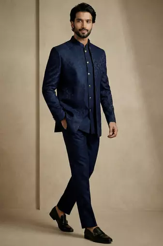 Navy blue premium designer festive wear indo western set