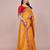 Yellow blended cotton woven zari work saree with blouse