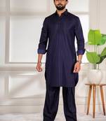 Blue color cotton satin fabric beautiful solid festive special kurta payjama