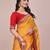 Yellow blended cotton woven zari work saree with blouse