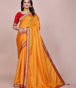 Yellow blended cotton woven zari work saree with blouse
