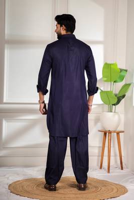 Blue color cotton satin fabric beautiful solid festive special kurta payjama 2
