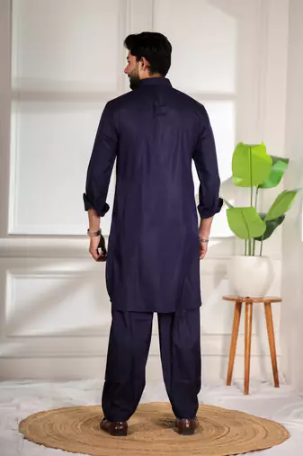 Blue color cotton satin fabric beautiful solid festive special kurta payjama