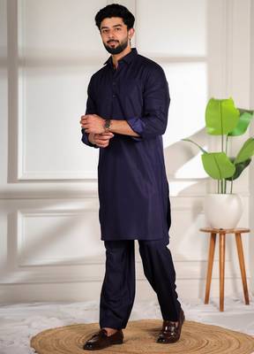 Blue color cotton satin fabric beautiful solid festive special kurta payjama 4