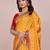 Yellow blended cotton woven zari work saree with blouse