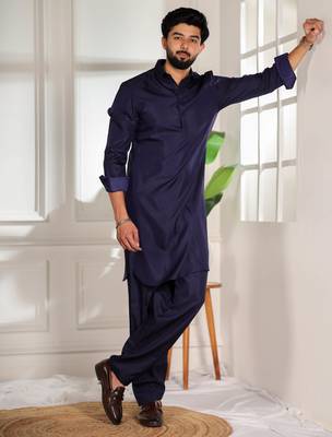 Blue color cotton satin fabric beautiful solid festive special kurta payjama 5