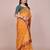 Yellow blended cotton woven zari work saree with blouse