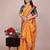Yellow blended cotton woven zari work saree with blouse