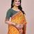 Yellow blended cotton woven zari work saree with blouse