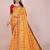 Yellow blended cotton woven zari work saree with blouse