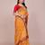 Yellow blended cotton woven zari work saree with blouse