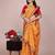 Yellow blended cotton woven zari work saree with blouse