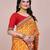 Yellow blended cotton woven zari work saree with blouse