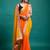 Yellow orange georgette printed zari work saree with blouse